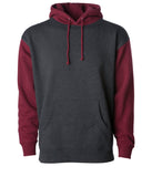 IND4000 Men's Heavyweight Hooded Pullover Sweatshirt in Charcoal Heather/Currant