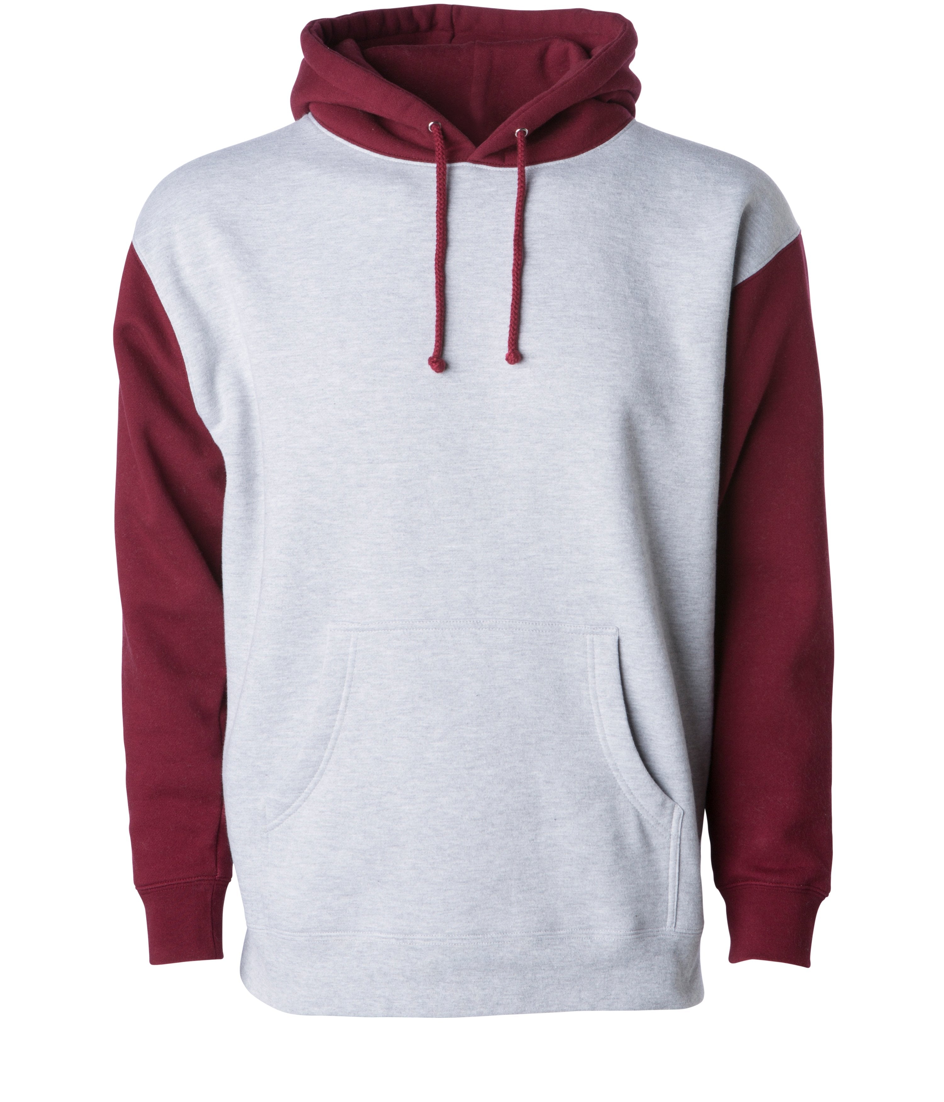 IND4000 Men's Heavyweight Hooded Pullover Sweatshirt in Grey Heather/Currant