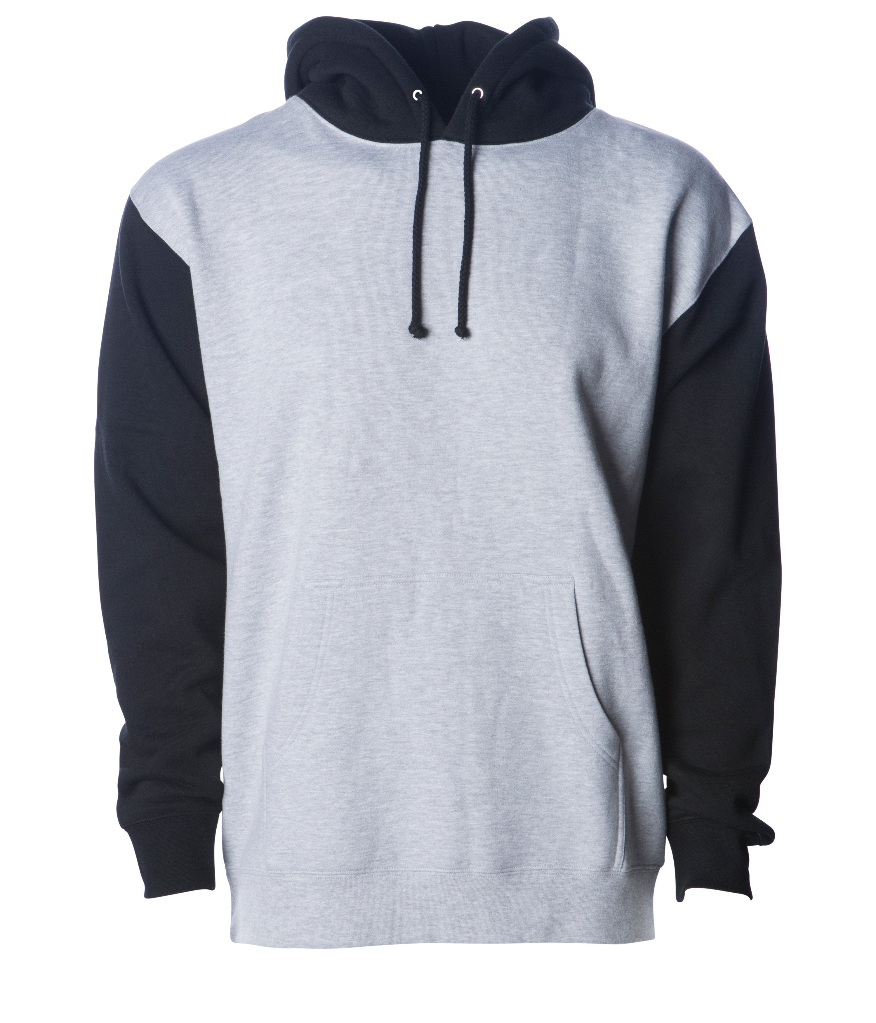 IND4000 Men's Heavyweight Hooded Pullover Sweatshirt in Grey Heather/Black
