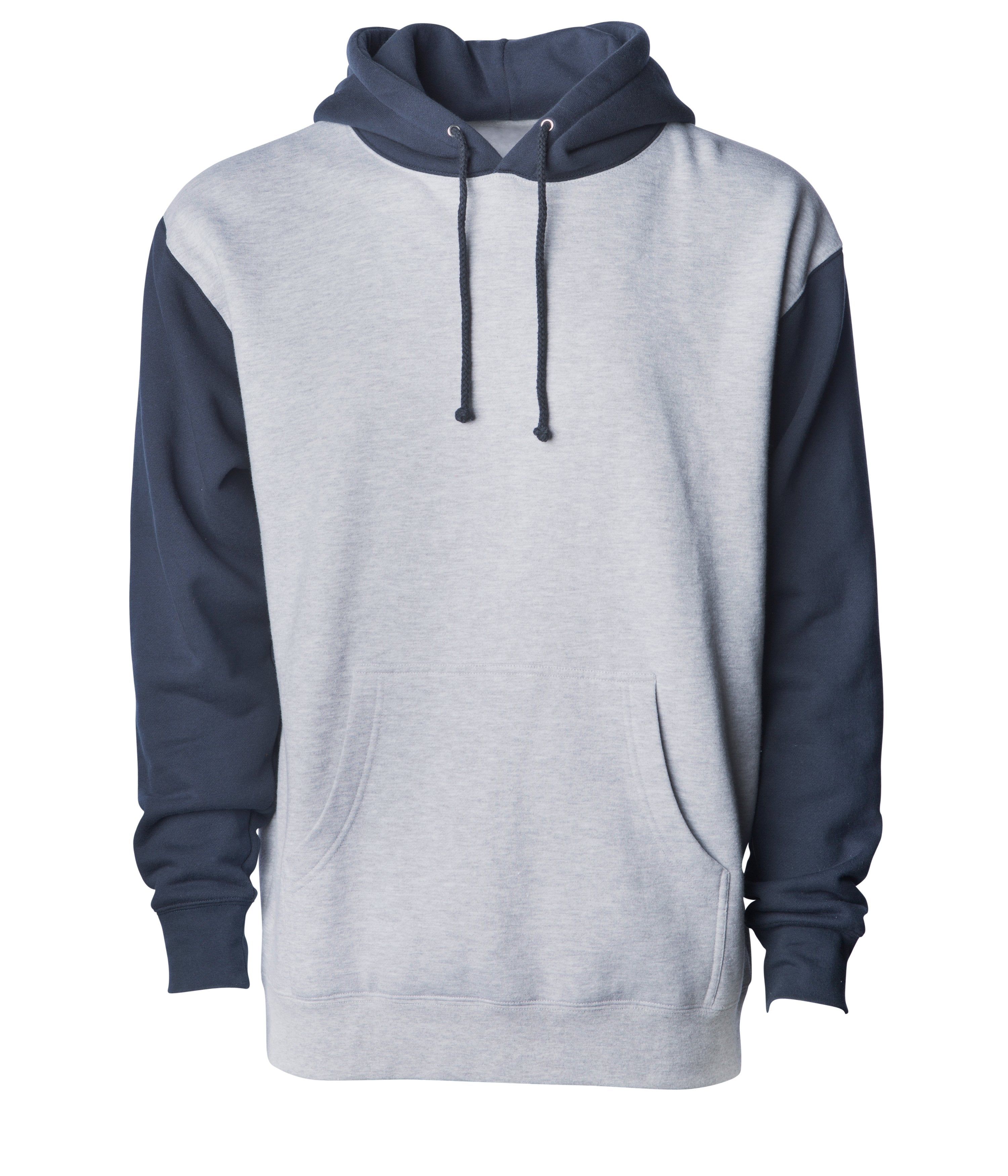 IND4000 Men's Heavyweight Hooded Pullover Sweatshirt in Grey Heather/Slate Blue