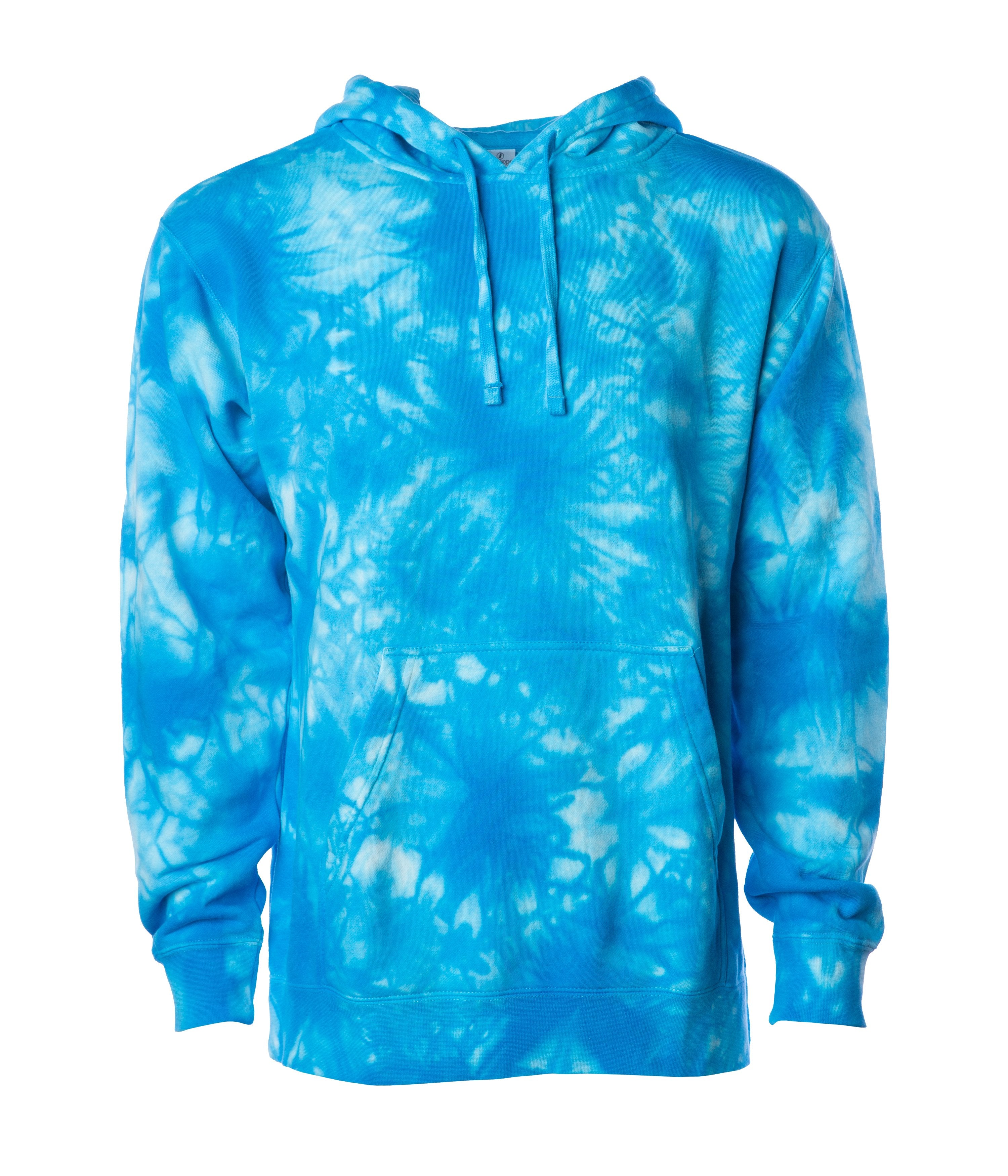 PRM4500TD Unisex Midweight Tie Dye Hooded Pullover Sweatshirt in Tie Dye Aqua Blue